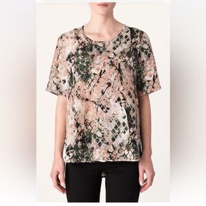 Margaret O’Leary Silk Short Sleeve Blouse Top Shirt Hi Low‎ Small Medium